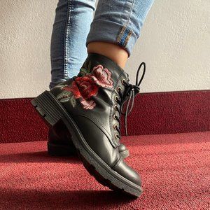 embroidered combat boots